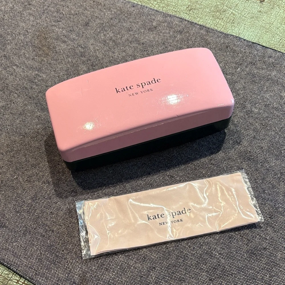Kate Spade Pink & Green Hard Shell Eyeglass Case w Cloth